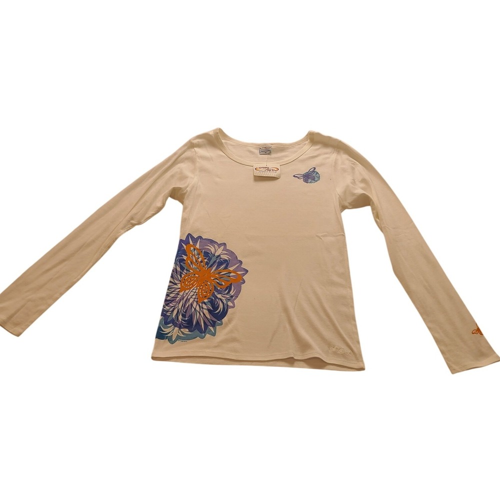 Crazy Shirt Hawaii Women's White Butterfly Graphic Tee Scoop Neck Top Medium NWT